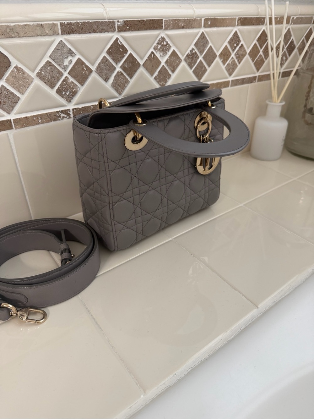 Dior small Lady Dior Tote - Taupe Gray with Gold Hardware - Picture 3 of 14